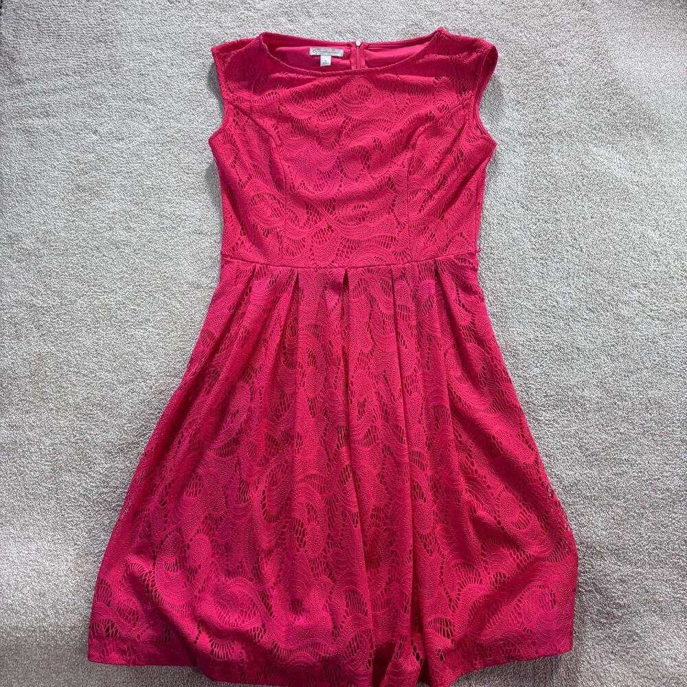 Hot Pink Lace Floral Dress, Size 8
